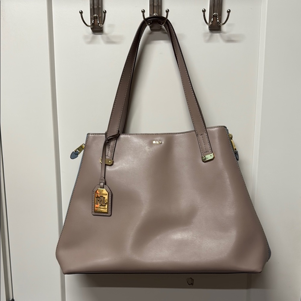 Ralph Lauren Elegant Taupe Leather Tote Bag
